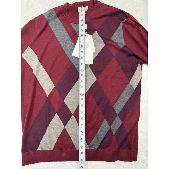 Erdos Mens Xl PURE CASHMERE Jumper Sweater CRANBERRY RED Vneck Pullover mens LG - Picture 6 of 7